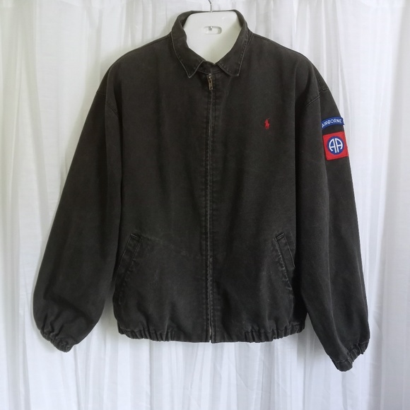 Vintage POLO Ralph Lauren Airborne Jacket USA Military Black Field Coat RARE XXL